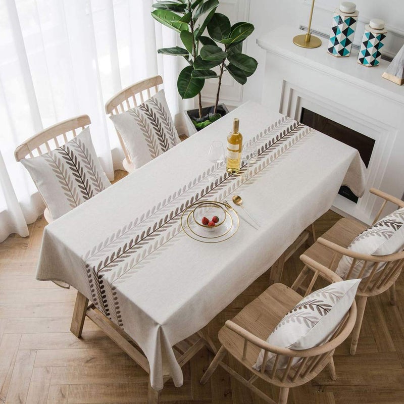 AMZALI Elegant Embroidery Spill-Proof Water Resistance Table Cloth Wrinkle Free Heavy Weight Cotton Linen Tablecloth Fabric Table Cover for Outdoor Indoor (Square 53 * 53 Inch) - Image 3